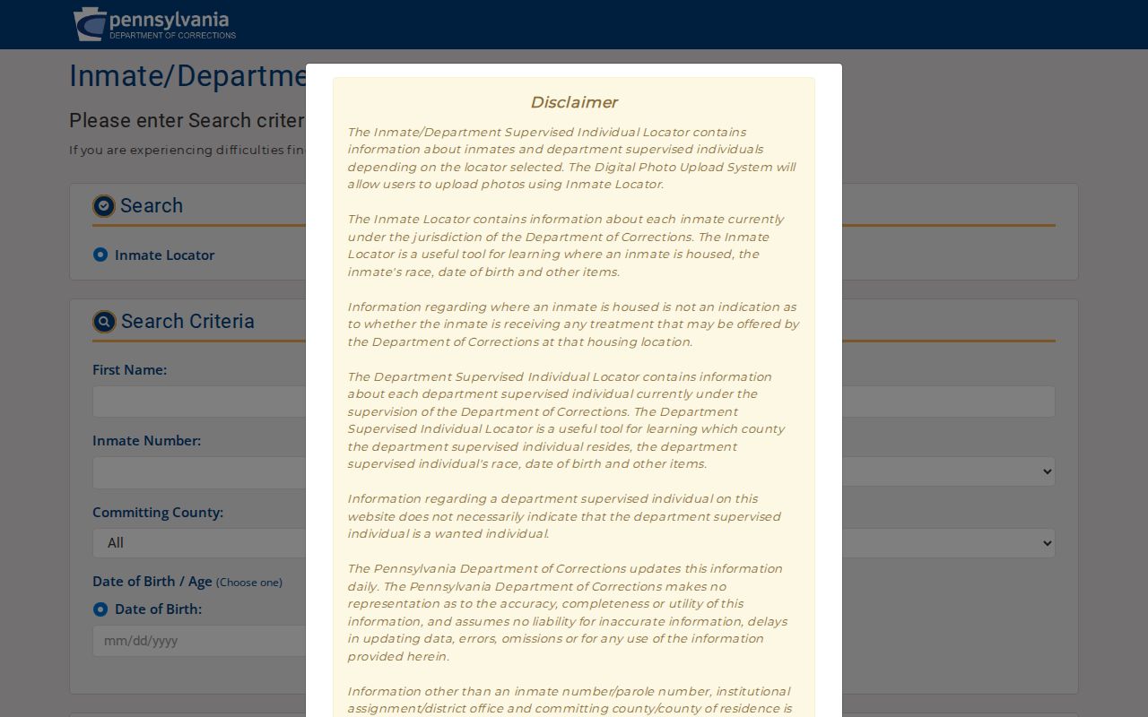 Mifflin County released inmate Pennsylvania DOC search modes
