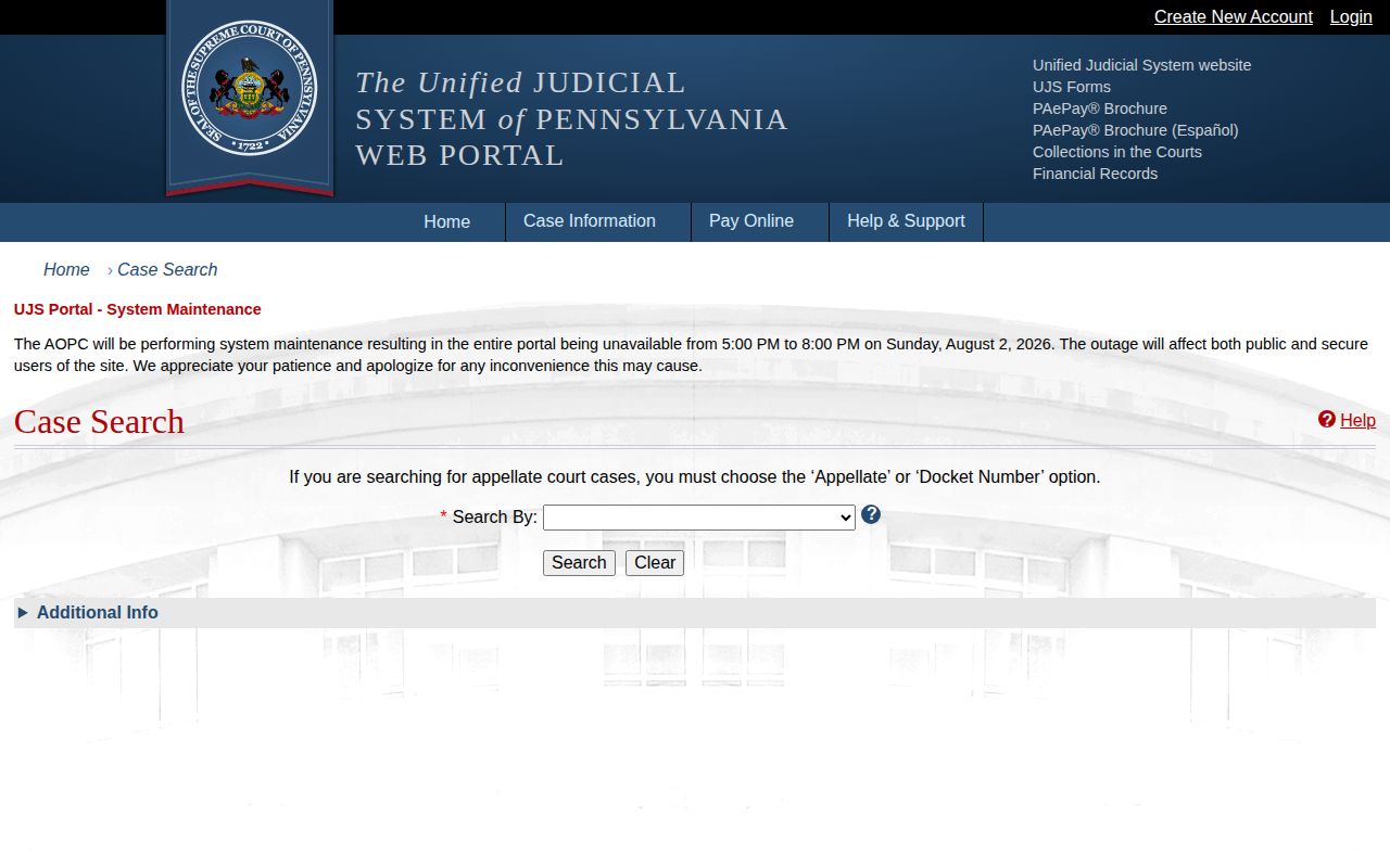 Mifflin County released inmate UJS court record search