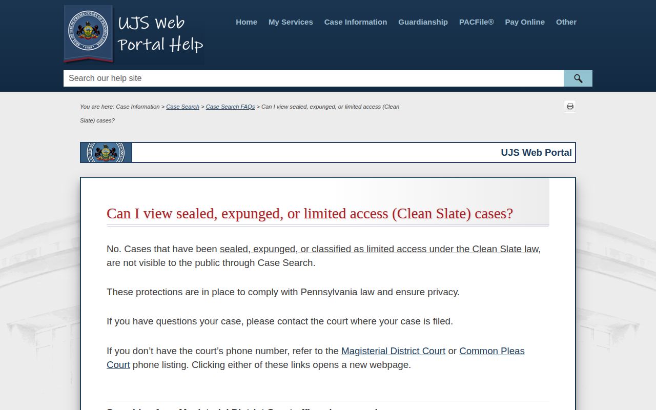 UJS Clean Slate limits for Mifflin County released inmate mugshot research