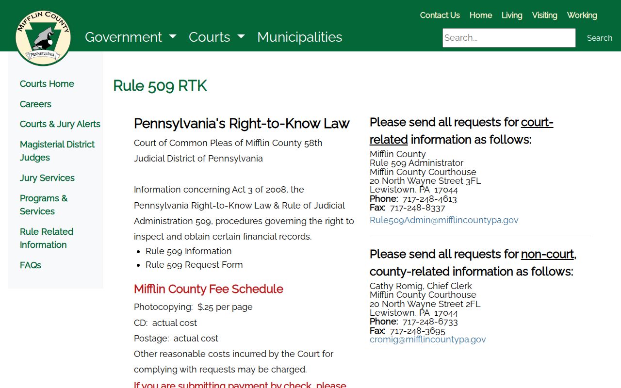Mifflin County booking photo and release record request information