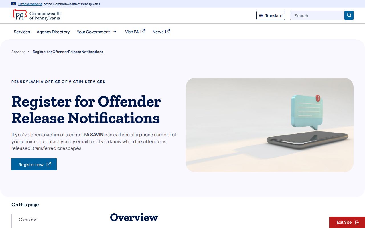 Mifflin County PA SAVIN release notification and PIN instructions